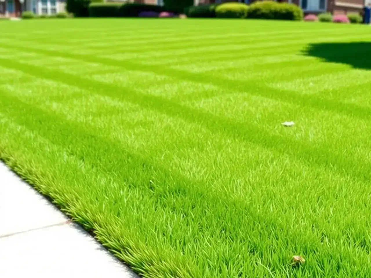 Freshly mowed green lawn with crisp edged borders